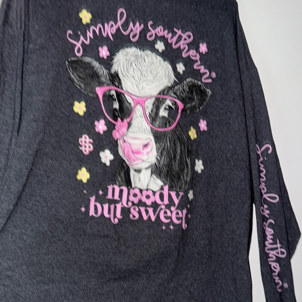 Simply Southern Dark Gray Cow Shirt with Pink Accents